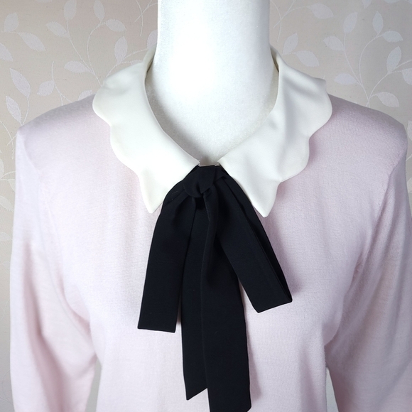 Talbots Coquette Twee Knit Top Retro Collar Merino Wool Sweater Pastel Pink L - Picture 3 of 14